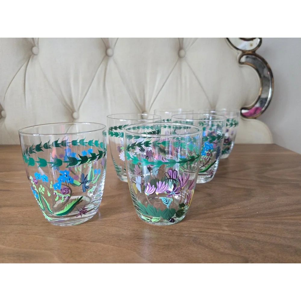 Portmeirion Botanic Garden hand painted glasses set of 6 14 oz